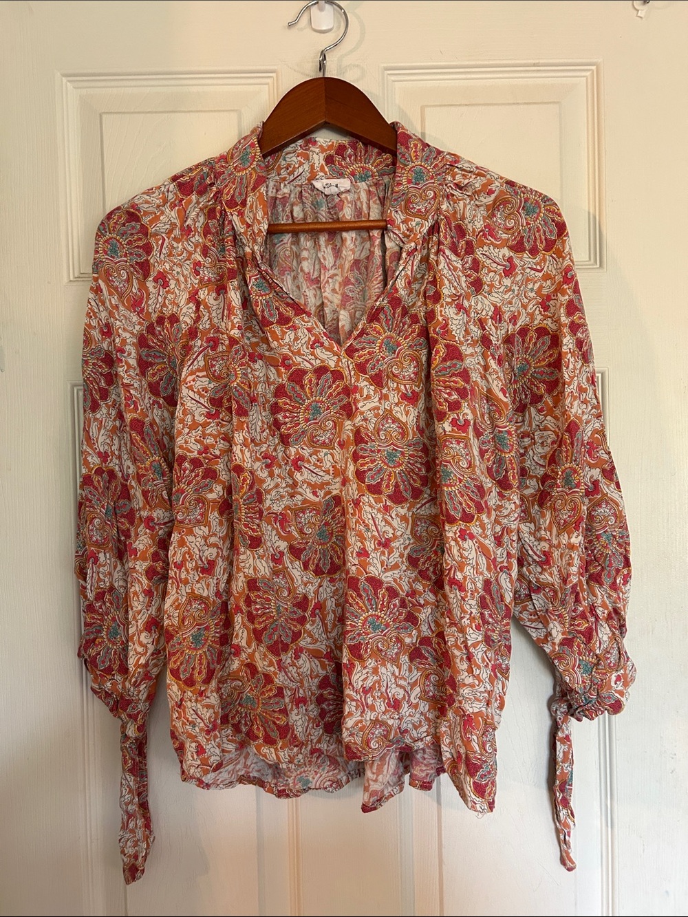 Women's Floral Tie-Sleeve Blouse - Pink Multi